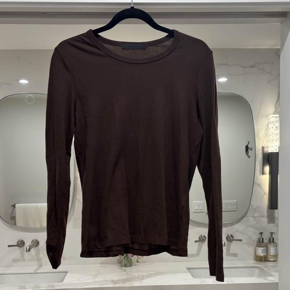 Jenni Kayne Ribbed Crewneck Tee in Chocolate Brown